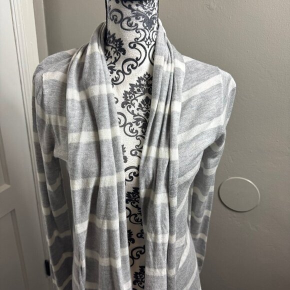 Splendid white and gray striped open long sleeve cardigan sweater - Picture 2 of 8